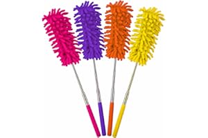 AZEEZ Telescopic Duster Microfibre Dusting Brush With Telescoping Pole Fluffy Extendable Feather Duster Cobweb Brush Multifunctional Cleaning Equipment Home Accessories Assorted Colours 24cm X 5cm (1Pc)