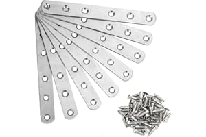 Hyber&Cara 8 szt. prostych wsporników ortodontycznych, płaskie, naprawcze, płyta mocująca, metalowe płyty łączące do drewna ze śrubami, 160 mm x 20 mm