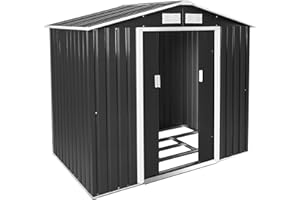 tectake® Cobertizo Jardín Metálico, Caseta Jardin Exterior, Almacenaje Herramientas Jardín, Bicicletas, Armario Jardin Exterior Metálico, Puerta Corredera, Seguridad Candado - Gris/Blanco