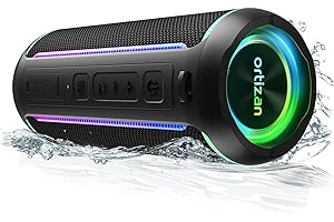 Ortizan Altavoz Bluetooth Portátil Bluetooth 5.3, 40W Altavoz Potente, Dual Stereo Pairing, RGB， IPX7 Luz LED Impermeable, AUX, Tarjeta TF, para Fiestas/Viajar/Afuera.