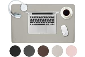 Sidorenko Podkładka na biurko, ze skóry PU, 60 x 35 cm, z przyszytymi krawędziami, antypoślizgowa mata, duża, do pisania, podkładka XXL, pod mysz, mata na biurko, jasnoszara