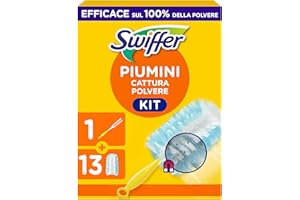 Swiffer Duster Piumini Cattura Polvere, 1 Manico e 13 Piumini, Cattura e Intrappola Polvere e Sporco, Raggiunge I Punti più Difficili della Casa, Maxi Formato