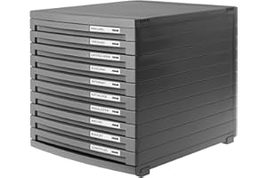 HAN Module à tiroirs CONTUR – système de classement moderne et modulaire, extensible, avec 10 tiroirs fermés pour documents jusqu´au format B4, gris foncé, 1510-191