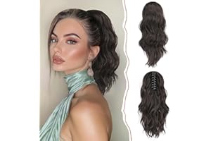 Sofeiyan Coleta Postizos Ondulado Pelo con Pinzas de Garra Coleta Extensiones de Pelo Rizada Cola de Caballo Sintética 35cm Corta Ondulado Postizos de Pelo Aspecto Natural para Mujer,Castaño negro