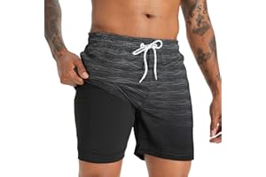 iCKER Swim Shorts Men Swim Trunks 2 in 1 Compression Liner Quick Dry Swimming Board Beach Shorts