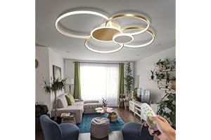 WERSVG L100cm Nowoczesna lampa sufitowa LED salon lampa sufitowa złota 6 pierścień lampa sufitowa 95W 7600LM Dimmable 3500K - 6500KZ pilotem hala lampa sufitowa, do salonu sypialni kuchni jadalni
