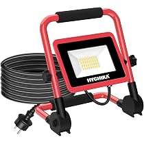 Faretto LED Da Cantiere HYCHIKA 50W – IP65 Impermeabile, 5500LM, 6500K, Regolazione Luminosità 50/100%, Staffa 360° E Maniglia Pieghevole