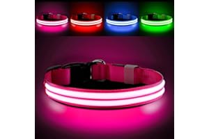 PcEoTllar Leuchthalsband Hund Aufladbar, Hundehalsband Leuchtend, Beleuchtetes LED Halsband für Hunde für Kleine Mittlere Große Hunde, Hunde Leuchthalsband Wasserdicht 3 Leuchtmodi, Rosa-L