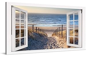 PICANOVA – Cuadro sobre Lienzo Path to The Sea Window 100x50cm – Impresión En Lienzo Montado sobre Marco De Madera (2cm) – Disponible En Varios Tamaños – Colección Playas