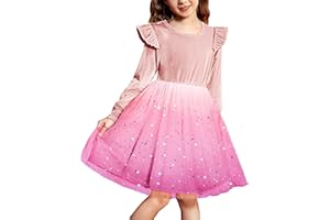 Arshiner Velvet Dress for Girls Ruffle Long Sleeve Tulle-Dress Children's Winter Outfit Little Princess Wedding Christmas Party-Dress with Sequins 2-7 Years