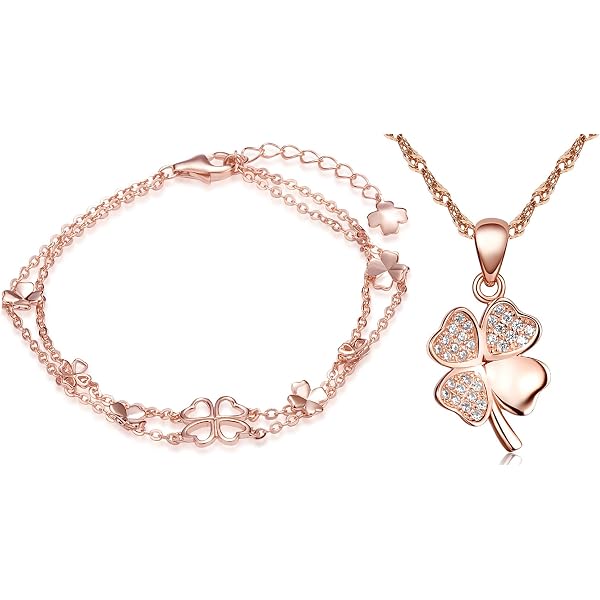Ensemble De Bijoux Trèfle En Argent 925 - Collier Pendentif Et Boucles D'Oreilles Clou Avec Zircons, Cadeau Pour Femme/Fille