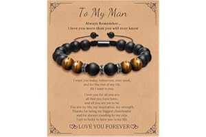 XUANPAI Valentines Mens Bracelets Gifts for Him - Husband Valentines Boyfriend Gift Tiger Eye Bracelet Black Matte Stone Bracelet for Son Adjustable Beads Jewellery Gift for Him Valentines Day