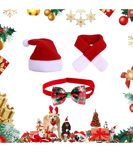 Collier De Noël Chien Chat - Rouge Et Vert Avec Pompons, élastique Réglable Pour Petits Et Moyens Animaux - 13