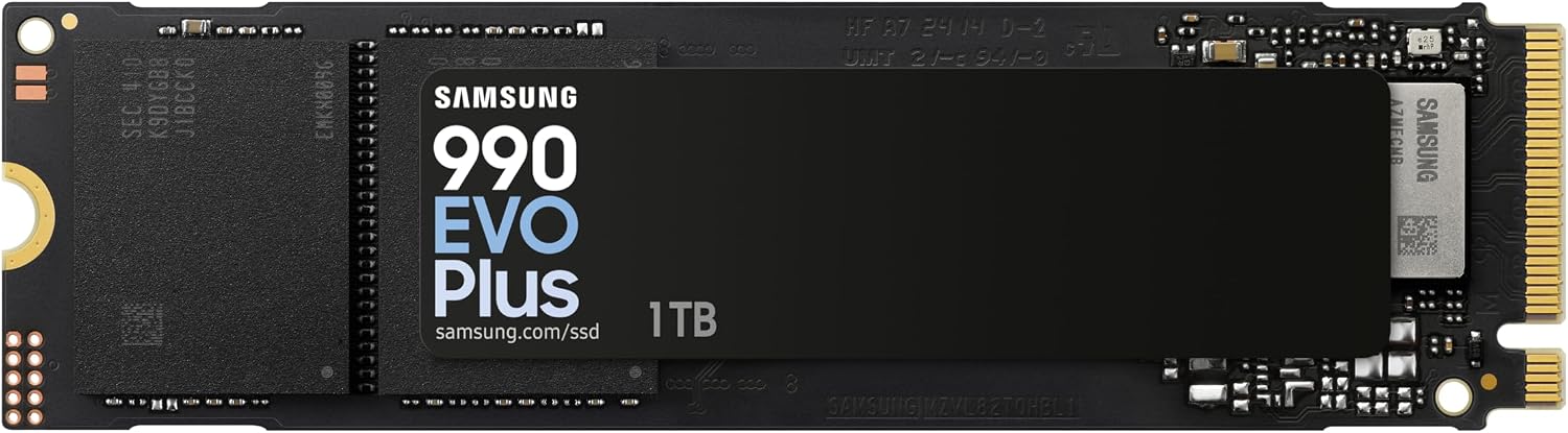 Samsung 990 EVO Plus, 1TB, PCIe 4.0 x4 / 5.0 x2, NVMe2.0 (up to 7150 MB/s), NVMe M.2 (2280), Internal Solid State Drive (SSD)