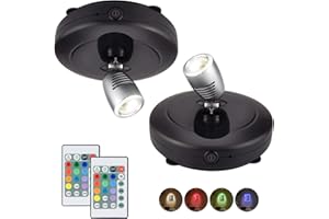 HONWELL Faretto LED senza fili a batteria con telecomando, RGB Illuminazione per freccette Timer Immagini ruotabili Illuminazione per pittura a specchio Scala da cucina,2 pezzi, Nero