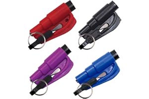 FOEEORT 4 PCS Car Window Breaker,2 in 1 Glass Breaker and Seatbelt Cutter, Safety Window Break Hammer, Emergency Keychain Car Escape Tool, Applicable to Most Cars, Car Accessories 4 Color
