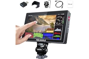 FEELWORLD P6X 5,5 pouces 1000 nits Boîtier en aluminium de luminosité sur moniteur de caméra, 4K HDMI DSLR Moniteur avec lut 3D Toutes les formes d'onde ferment la batterie, sac de transport Câble