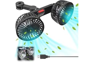 JEONDFG Ventilador de coche de doble cabeza para asiento trasero de pasajeros, ventilador portátil de 360 ° giratorio con 3 velocidades, ventilador de coche para vehículos como sedán, SUV, RV