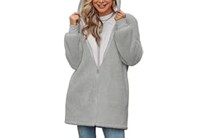 TOMEEK Giacca in Pile con Cappuccio Lungo da Donna Oversize Manica Lunga Soffice Cappotto in Peluche Caldo Giacca in Pile Teddy Giacca Invernale con Cappuccio Capispalla Cardigan