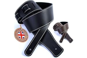 NO BULL Italian Leather Guitar Strap: Black 'Deluxe' Strap (Up to 1.33m) for Electric / Acoustic / Bass Guitar