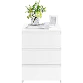 Yaheetech Bedside Table with 3 Drawers Bedside Table | Minimalist Side Table for Nordic Bed for Bedroom White