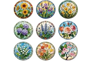 ANATTASOUL 9 Pezzi di Pattern Fiori E Vetrate Sottobicchieri Legno, Sottobicchieri per Bevande,Coaster per Tavolino del Caffè, Decorazione per Cucina e Sala da Pranzo