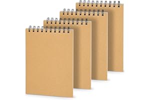 Oinvs 4 Pcs Notebook A5 Sketchbook,Spiral Bound Notebook, Kraft Cover Blank Sketch Pad, Art Drawing Book, Perfect for Travel Painting Landscapememos, Painting (60Sheets,120Pages