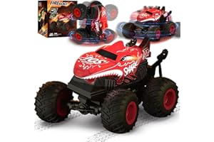 PENGBU RC Monster Truck Telecommande, 2.4GHz Voiture Télécommandée Drift avec Lumières LED, Musique et Fonction Danse, Requin Voiture Telecommandé Enfant, 360°Rotation Voiture Telecommandé Enfant 3 4 5 6 8 Ans