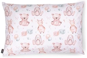 PinkZebra Taie d'oreiller pour Enfant - 35 x 40 cm - 100% Coton - Housse de Coussin garçon - Certifié Öko-Tex Standard 100 - Housses pour Enfants avec Fermeture éclair - Animaux en Peluche