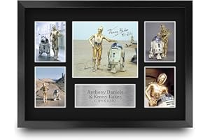 HWC Trading FR A3 Anthony Daniels & Kenny Baker Star Wars R2D2 & C3PO Cadeaux Imprimés Affichage de présentation d’autographes signés pour les fans de cinéma - A3 Encadré
