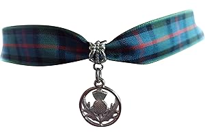 dunns-jewels Flower of Scotland Tartan 16mm Wide Choker With Silver-plated Thistle Charm