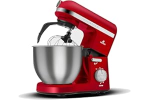 ‎KARACA Karaca Mastermaid Chef Pro Double Armed Küche Koch 1500W Rot, Glänzend, 1500W, 5 L Mixer, Food Processor, Geschwindigkeitseinstellung, Knethaken, Verquirlen, Kneten und Mischen