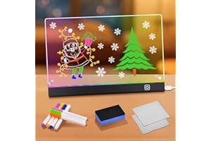 RWSRW Pizarra LED Acrílica Borrable 32x21cm con 7 Bolígrafos Neón Tablero de Notas LED Iluminado con Soporte de Metal Regalo Creativo para Casa Oficina Niños