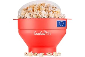 EcoEarth Máquina para hacer palomitas de maíz en microondas, tazón plegable de silicona de grado alimenticio con tapa, máquina para hacer palomitas de maíz con aire caliente, pimiento rojo