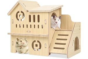 Grünara Hamster Haus Holz, Eckhaus mit Leiter, 2 Etagen Mehrkammernhaus, Spielplatz für Zwerghamster, Rennmäuse, Degus, Nagetiere – Holz Hamsterhaus für Kleine Haustiere