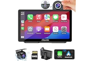 Carpuride W703 Portable Wireless Carplay & Android Auto with Dash Cam-7" HD IPS Screen, 4K Front Cam & 1080P Backup Cam, Loop Recording,Bluetooth,Mirror Link,GPS,Siri,Play Music,Dashboard Mounted