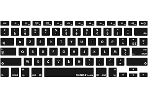 MiNGFi Protection Clavier Silicone Français AZERTY pour MacBook Pro 13" A1278/A1425/A1502(2008–2017) Air 13" A1369/A1466(2010–2017) Pro 15" A1398/A1286(2008–2015) Pro 17" A1297(2011) US/ANSI - Noir