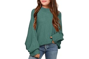 Haloumoning Jersey para niña con cuello redondo, jersey de punto ligero para niños, monocolor, manga larga, jersey de invierno, camiseta de invierno