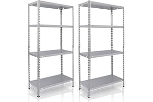 Nawa Home & Work Pack de 2 estanterías 100% metálicas de Tornillos | Ordene tu sótano, trastero o Garaje con Estas prácticas y versátiles estanterías, Color Metal Galvanizado (137x70x30GA)