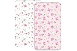 Soarwg Kids Cot Bed Fitted Sheets 120 * 60cm, Cozy and Lightweight Mattress Protector for Hauck Sleep N Play, Dream N Play Travel Cot, Mattress Cover Sheets Fit Cotton Travel Cot Sheets Flowers