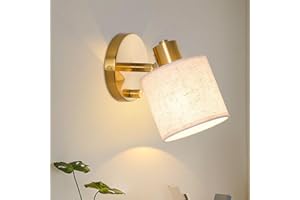 Lightess Applique Murale Intérieure Dimmable avec Interrupteur, Lampe Murale Dorée avec Abat-jour en Lin Beige, Applique Murale de Chevet Pivotante E27 pour Chambre Salon
