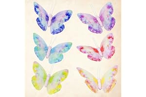 YCHTEWY-Spring Feather Butterfly Decorations Set 6 Color of 12pcs Vibrant Multi Colored Craft Butterflies on Clip .Party Home Decor Floral Pics…