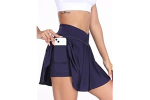 WERFAMI Tennis Rock Damen Sport Golf Skort mit Tasche & Innenhose Minirock Laufrock dehnbar V Bund Hohe Taille Rock
