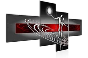 Runa Art Cuadros Modernos para Sala Abstracto Figuras Rojo Gris 4 Piezas - Made in Germany - 301245a