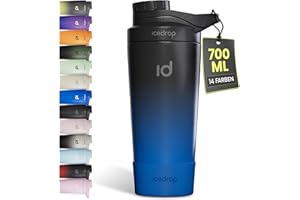 IceDrop® Thermo Shaker Edelstahl [700ml] I 100% Auslaufsicher - Fitness Shaker für 12 Stunden eiskalte Shakes & Getränke I Edelstahl Protein - Extra robust - Schwarz Blau