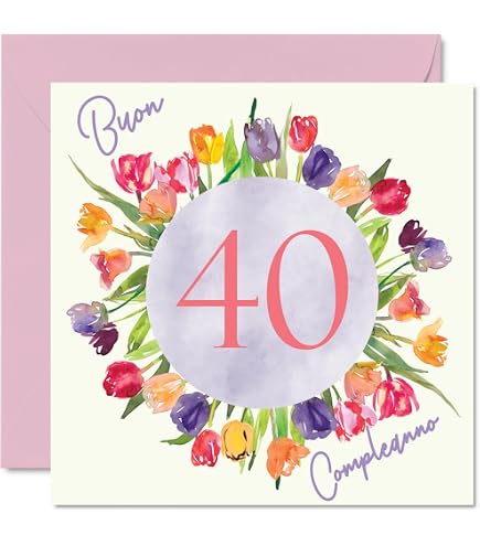 Biglietto di auguri per il 40° compleanno in oro rosa: palloncini e regali, personalizzato - Italia