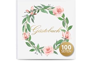 Fairytale Wedding © Gästebuch -Fotobuch Hochzeit -Hochwertig Gebundenes Buch - Goldfoliendruck -dick, weiß, Leeres beschreibbar 100 Seiten -50 Blatt - perfekt für jeden Anlass -Weißer Blumenring Thema