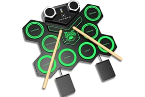 CNAPXAIA Kit de Batterie Électrique - 9 Pads Portatif E-Drum Set avec Haut-Parleur Intégré/Pédales/Baguettes, Batterie Bebe Musique Instrument pour Enfants, Fêtes, Anniversaires et Cadeaux