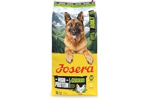 JOSERA Adult High Protein Huhn (1 x 12,5 kg) | Premium Trockenfutter für ausgewachsene & sportliche (Zucht-) Hunde | Huhn & Lachsöl | glutenfrei & proteinreich | L-Carnitin & Taurin | 1er Pack