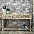 Jangid Handicraft Solid Wood Console Table for Living Room, Drawing Room & Office | Side Entrance/Entryway Hallway Table | Antique Rectangular Design with 3 Drawers Storage | Natural Distress